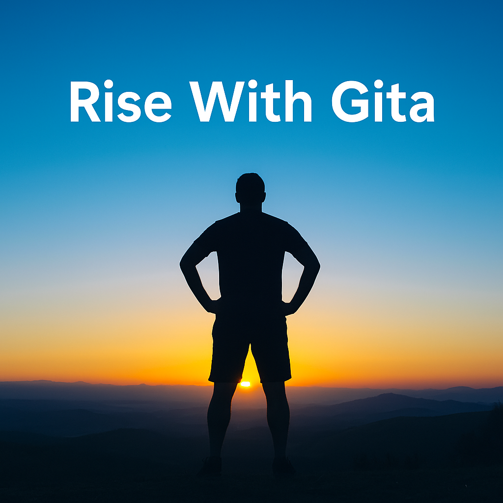 Rise With Gita inspirational sunrise silhouette symbolizing inner strength.